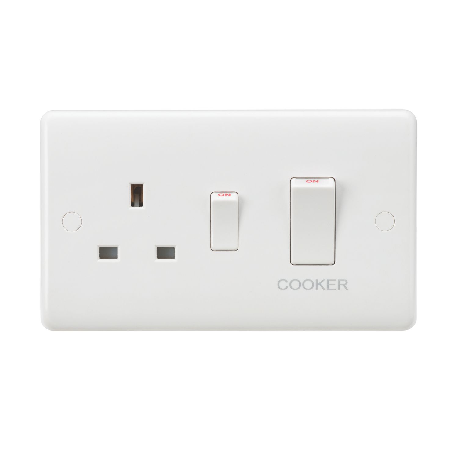 Knightsbridge Curved Edge 45A 2-Gang DP Cooker Switch & 13A DP Switched Socket White (988YA)