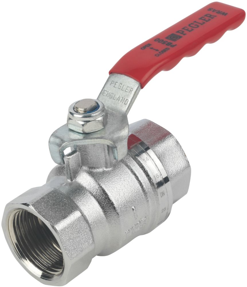 Pegler PB500 Compression Full Bore 1" Lever Ball Valve with Red Handle