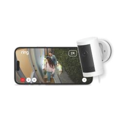 Ring Cam Plus Mains-Powered White Wired 2K Outdoor Cylinder Smart Camera