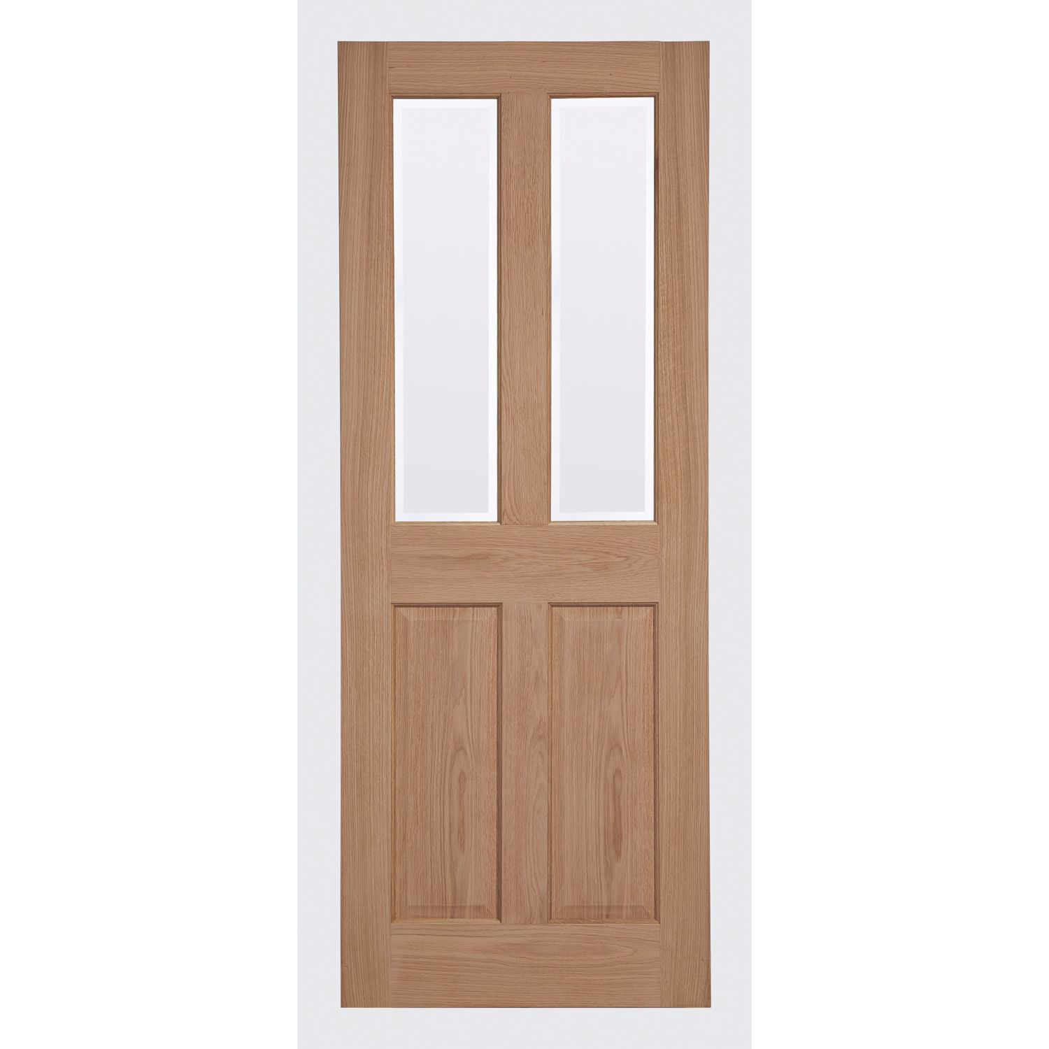 Victorian 2-Frosted Light Unfinished Oak Wooden 2-Panel Internal Door 1981mm x 686mm (989FA)