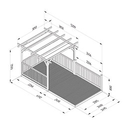 Forest Ultima 16' x 8' (Nominal) Flat Pergola & Decking Kit with 4 x Balustrades (2 Posts) & Canopy
