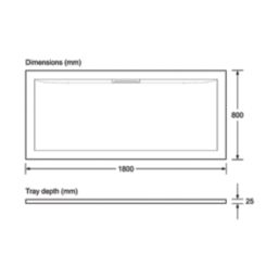 Mira Flight Level Safe Rectangular Shower Tray White 1800mm x 800mm x 25mm