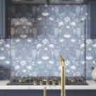 Laura Ashley  Clear with Satin Chrome Caps Kitchen Splashback 900mm x 750mm x 6mm