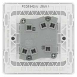 British General Evolve 20A 16AX 2-Gang 2-Way Wide Rocker Light Switch  Brushed Steel with White Inserts