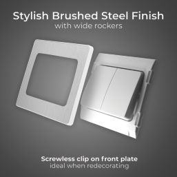 British General Evolve 20A 16AX 2-Gang 2-Way Wide Rocker Light Switch  Brushed Steel with White Inserts