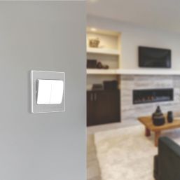 British General Evolve 20A 16AX 2-Gang 2-Way Wide Rocker Light Switch  Brushed Steel with White Inserts