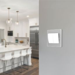 British General Evolve 20A 16AX 2-Gang 2-Way Wide Rocker Light Switch  Brushed Steel with White Inserts