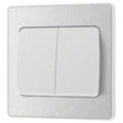 British General Evolve 20A 16AX 2-Gang 2-Way Wide Rocker Light Switch  Brushed Steel with White Inserts