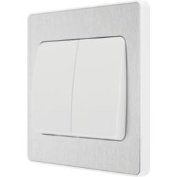 British General Evolve 20A 16AX 2-Gang 2-Way Wide Rocker Light Switch  Brushed Steel with White Inserts