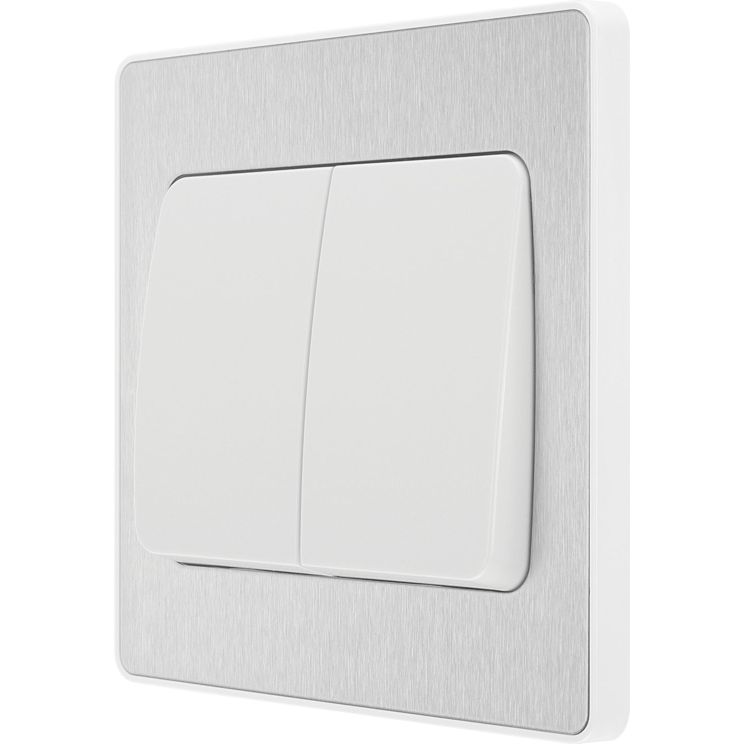 British General Evolve 20A 16AX 2-Gang 2-Way Wide Rocker Light Switch Brushed Steel with White Inserts (989PY)