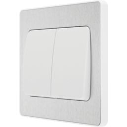 British General Evolve 20 A 16AX 2-Gang 2-Way Wide Rocker Light Switch  Brushed Steel with White Inserts