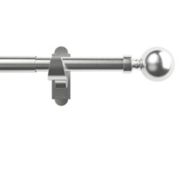 Rothley Brushed Stainless Steel Extendable Curtain Pole w/ Orb Finials 28mm x 125-216cm