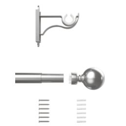 Rothley Brushed Stainless Steel Extendable Curtain Pole w/ Orb Finials 28mm x 125-216cm