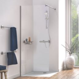 Aqualux Edge 8  Frameless Wet Room Glass Panel Polished Silver 900mm x 2000mm