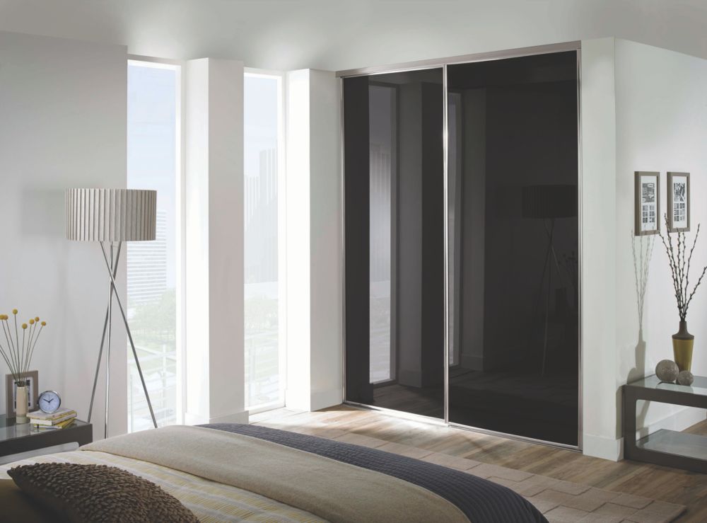 Spacepro Classic 2Door Framed Glass Sliding Wardrobe Doors Black Frame