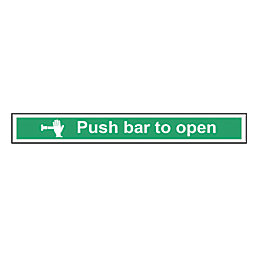 Non Photoluminescent "Push Bar To Open" Sign 75mm x 600mm