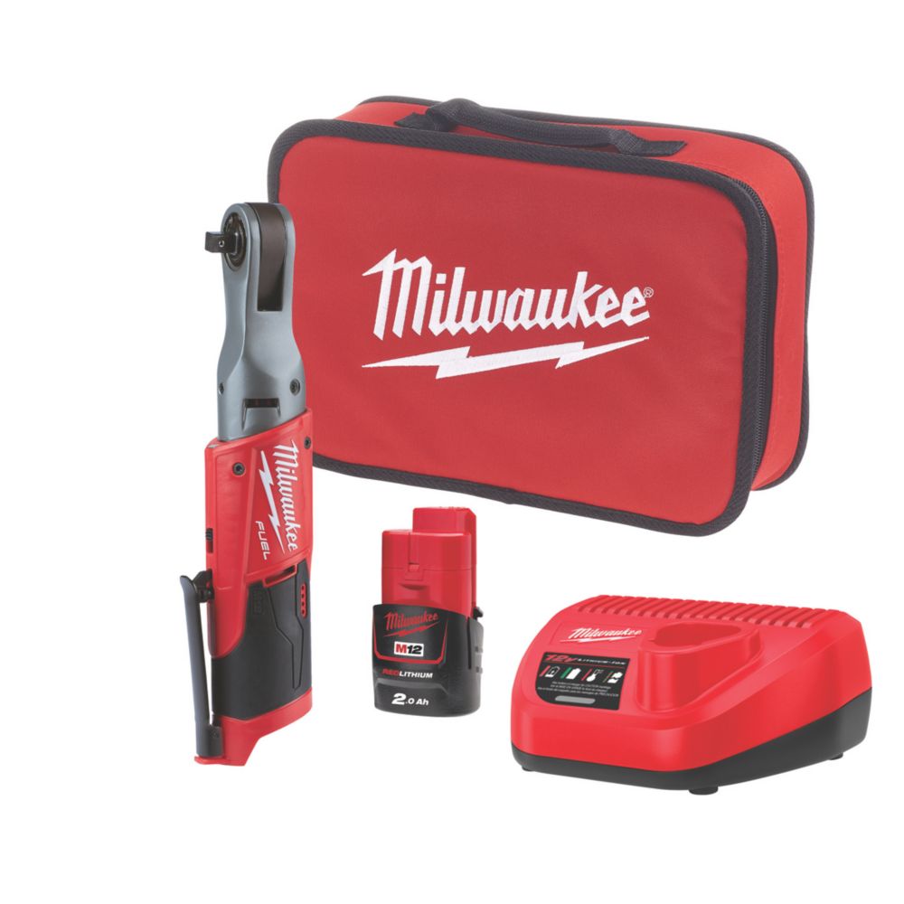 Milwaukee M12 FIR38 201B FUEL 12V 1 x 2.0Ah Li Ion RedLithium Brushless Cordless Sub Compact Ratchet Screwfix