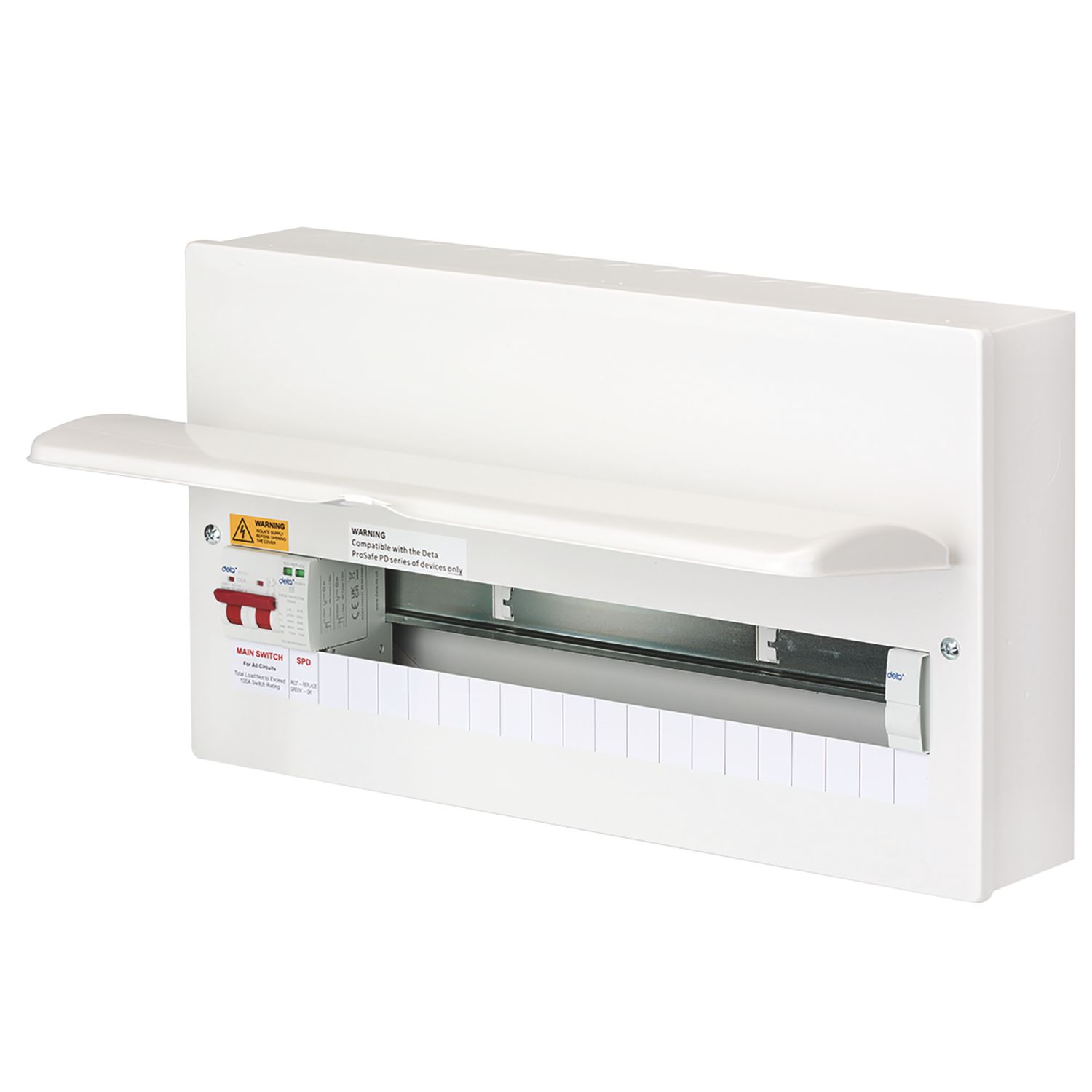 Deta 22-Module 19-Way Part-Populated Main Switch Consumer Unit with SPD (990PV)