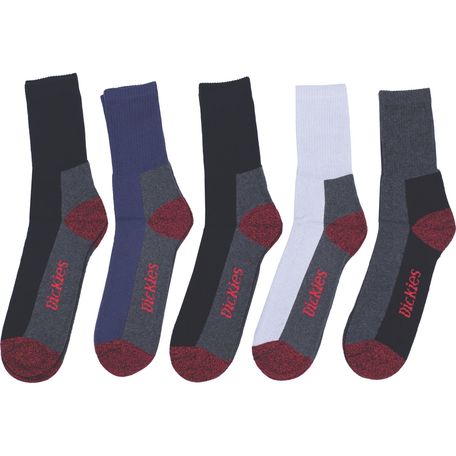 Dickies Crew Work Socks Multicoloured 6-8.5 5 Pairs (990XC)