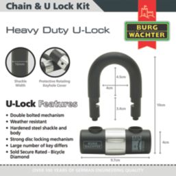 Burg-Wachter Hardened Steel Heavy Duty Security Kit: 2 x Chain, 2 x Lock & 2 x Ground Anchor 1m x 12mm