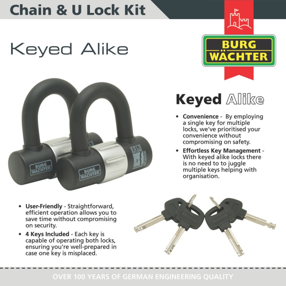 OKG Heavy Duty Security Chain & Ground Anchor Combo – 4ft 1/2in Thick Chain With 14mm Shackle For Motorcycle, E-Bike, Garage