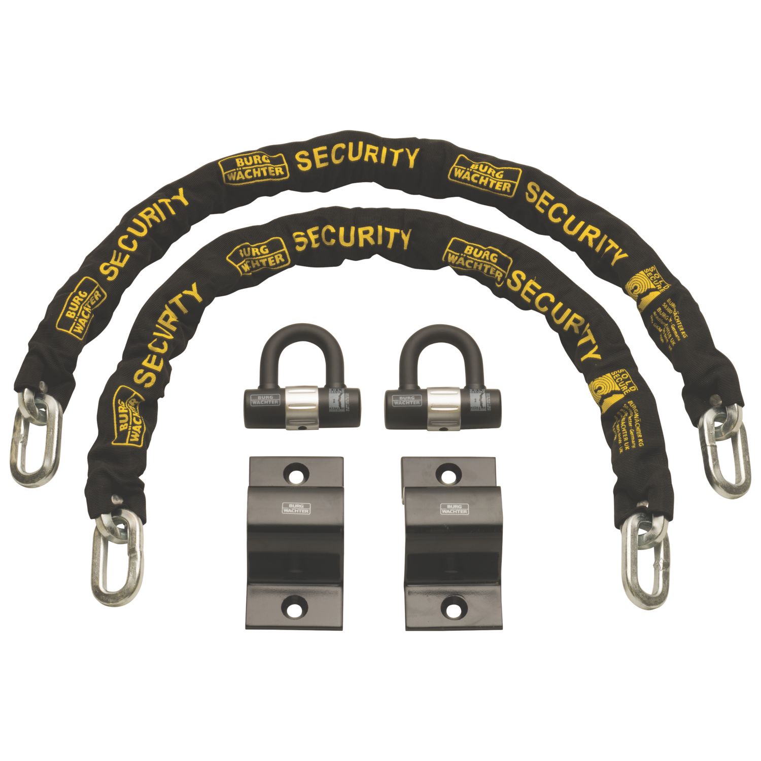 Burg-Wachter Hardened Steel Heavy Duty Security Kit: 2 x Chain, 2 x Lock & 2 x Ground Anchor 1m x 12mm (990YY)