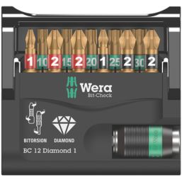 Wera Bit-Check 1/4" Hex Shank Mixed BiTorsion Diamond-Coated Screwdriver Bit Set 12 Pieces