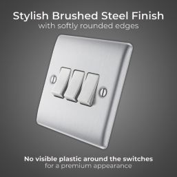 British General Nexus Metal 20A 16AX 3-Gang 2-Way Light Switch  Brushed Steel