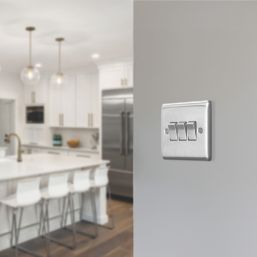 British General Nexus Metal 20A 16AX 3-Gang 2-Way Light Switch  Brushed Steel