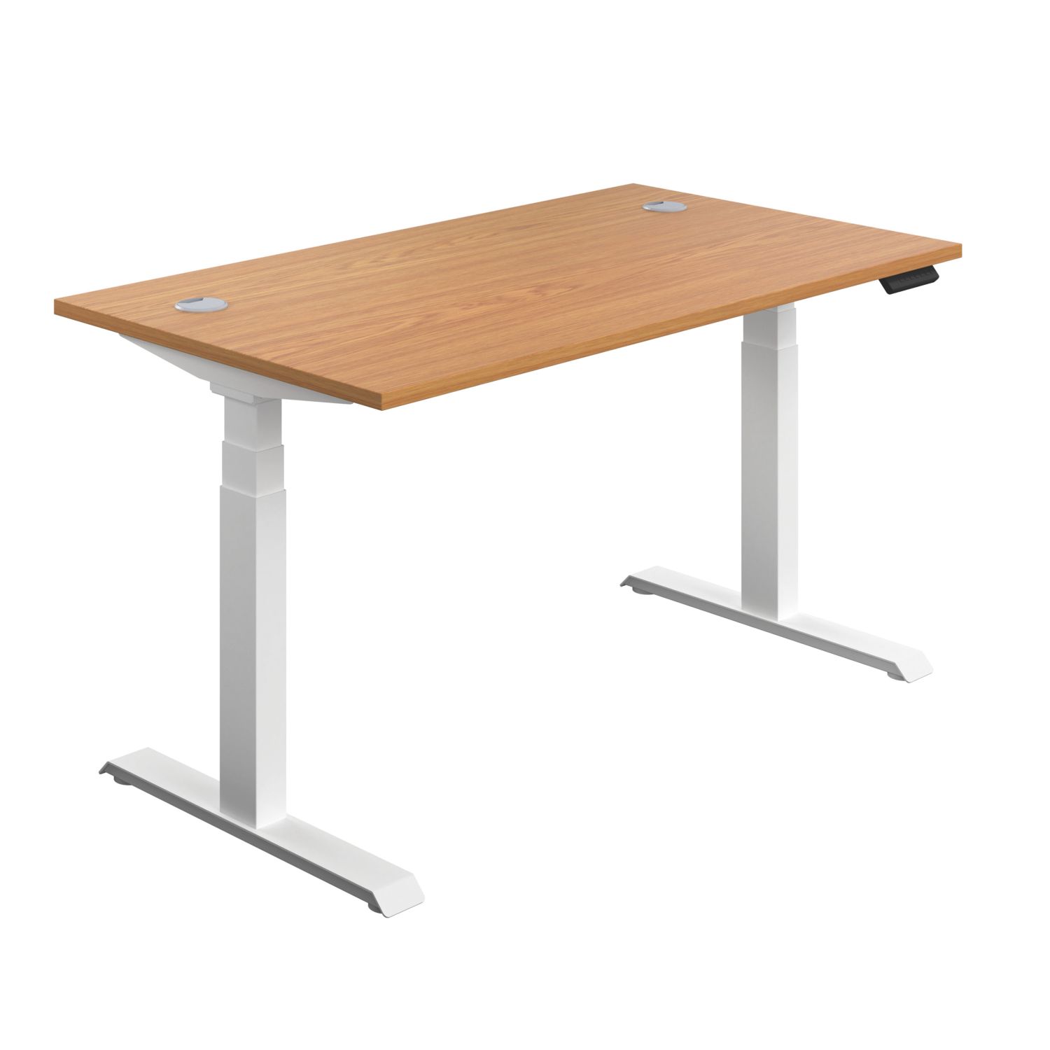 TC Group Economy Back To Back Powered Rectangular Sit Stand Desk Nova Oak/White 1400mm x 0.62-1.28m (991TT)