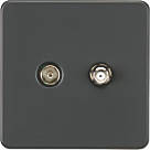 Knightsbridge  2-Gang Isolated Coaxial TV & F-Type Satellite Socket Anthracite