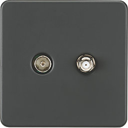 Knightsbridge  2-Gang Isolated Coaxial TV & F-Type Satellite Socket Anthracite