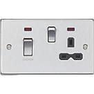 Knightsbridge  45 & 13A 2-Gang DP Cooker Switch & 13A DP Switched Socket Brushed Chrome with LED with Black Inserts