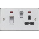 Knightsbridge  45A 2-Gang DP Cooker Switch & 13A DP Switched Socket Brushed Chrome with LED with Black Inserts