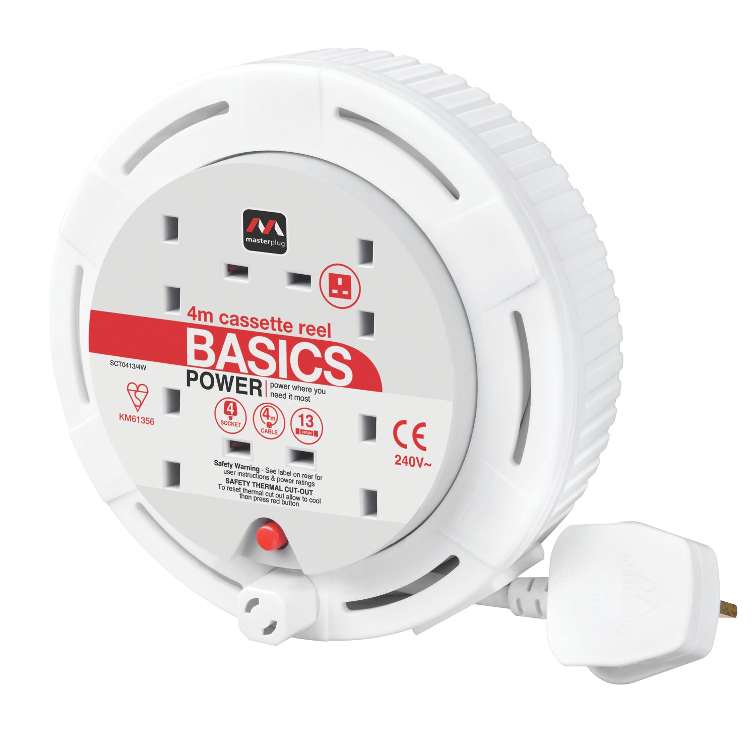 Masterplug Work Power 13A 4-Gang 4m Small Cassette Reel 240V (991XG)