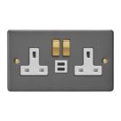 Varilight  13A 2-Gang SP Switched Socket + 3A 45W 2-Outlet Type C USB Charger Graphite Grey with White Inserts