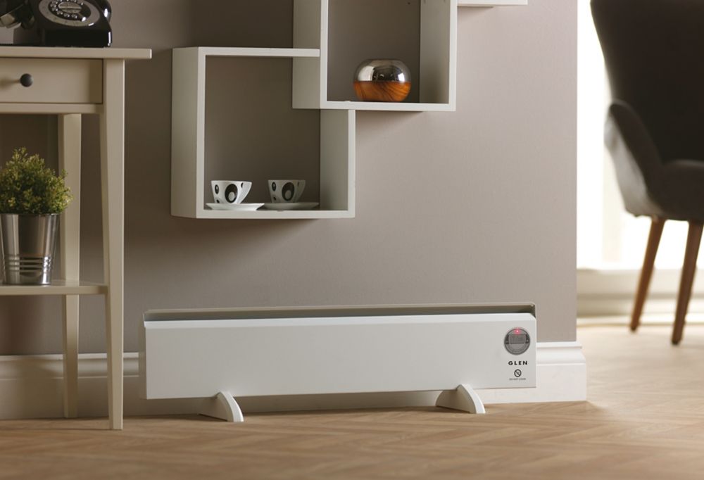 Glen 2150Tie7 Freestanding or Wall-Mounted Convector Heater White 500W  815mm x 211mm - Screwfix
