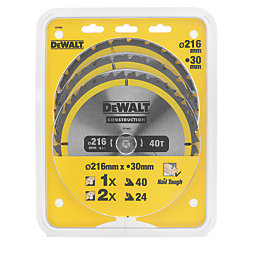 DeWalt  Wood/Plastic Circular Saw Blade 216mm x 30mm 24 / 40T 3 Pack
