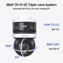 Reolink OMVI Series W931 Mains-Powered White Wireless Upper Camera: 10MP; Lower Camera: 8MP Outdoor Dome Triple-Lens WiFi Security Camera