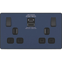 British General Evolve 13A 2-Gang SP Switched Socket + 3A 2-Outlet Type A & C USB Charger Blue with Black Inserts