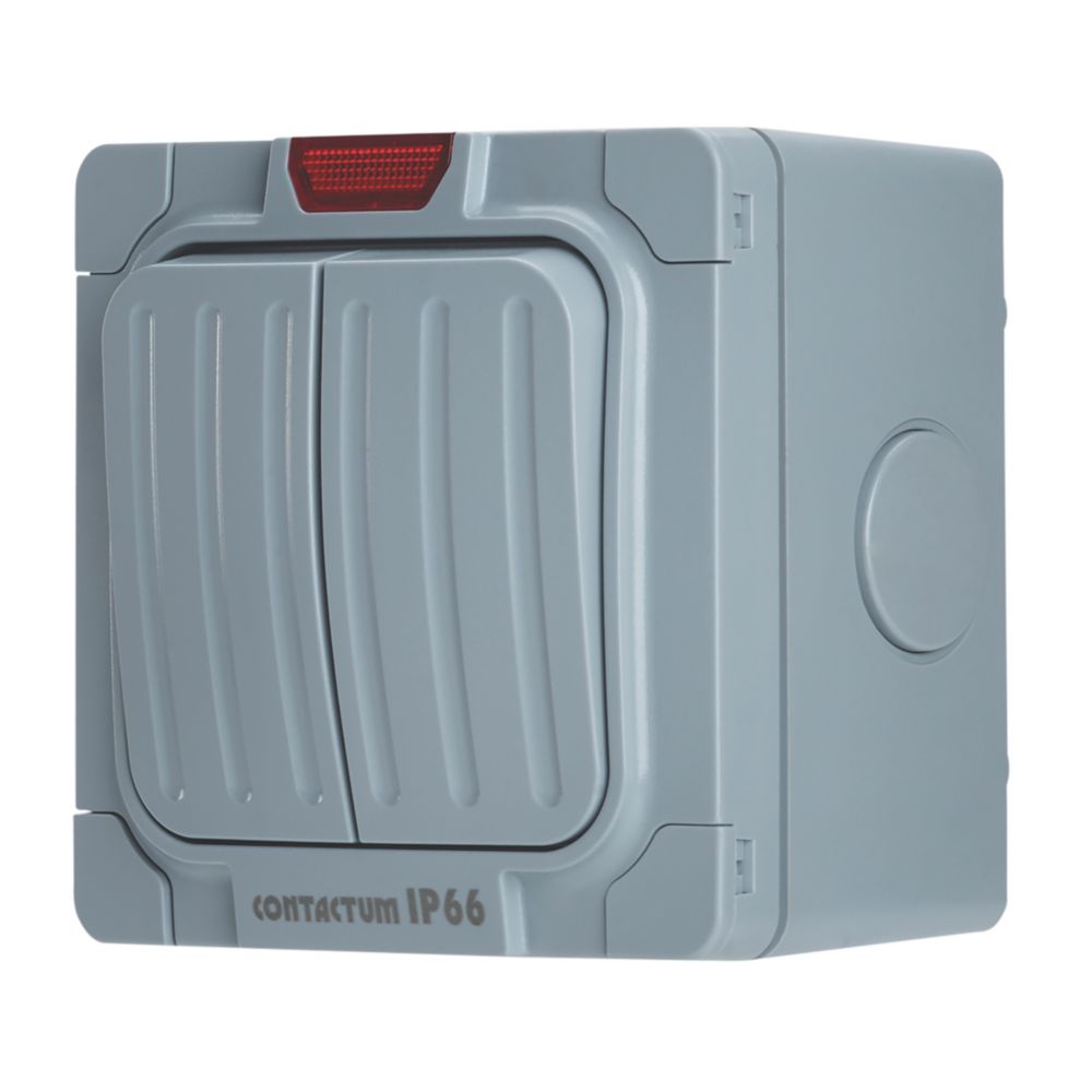 Contactum Weatherproof IP66 20A 2-Gang 1-Way Weatherproof Outdoor Switch with Neon