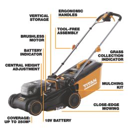 Titan  18V 1 x 5.0Ah Li-Ion TXP Brushless Cordless 34cm Lawn Mower