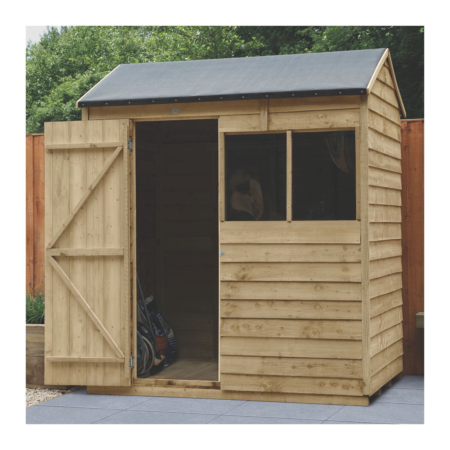 Forest 6' x 4' (Nominal) Reverse Apex Overlap Timber Shed with Base & Assembly (993JR)