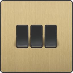 British General Evolve 20A 16AX 3-Gang 2-Way Light Switch  Satin Brass with Black Inserts