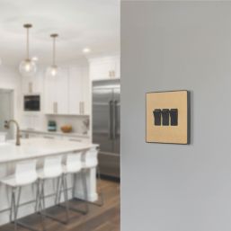 British General Evolve 20A 16AX 3-Gang 2-Way Light Switch  Satin Brass with Black Inserts