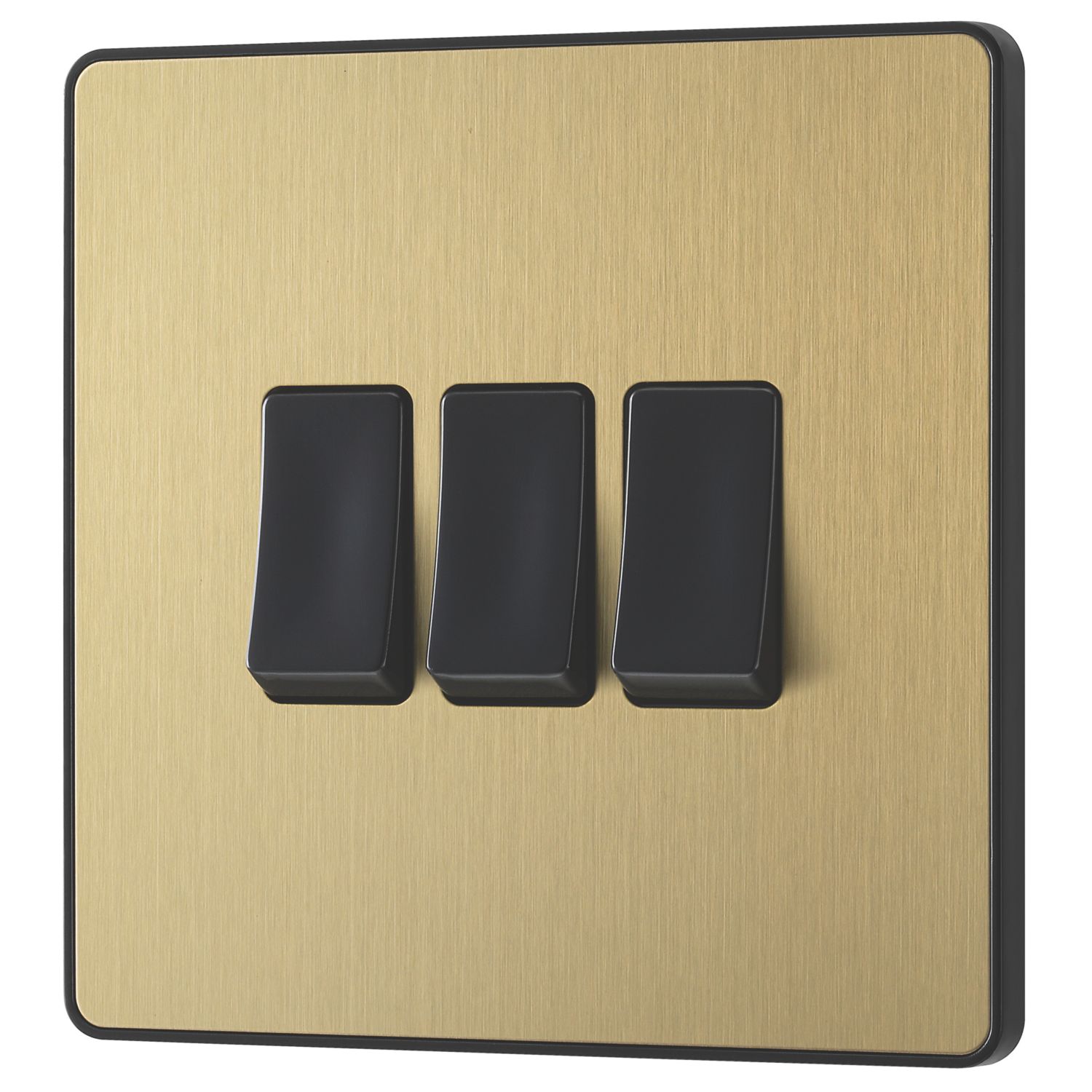 British General Evolve 20A 16AX 3-Gang 2-Way Light Switch Satin Brass with Black Inserts (993PY)