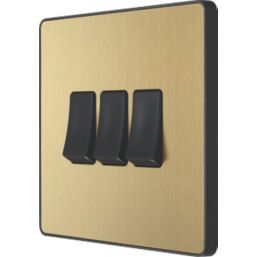 British General Evolve 20 A  16AX 3-Gang 2-Way Light Switch  Satin Brass with Black Inserts