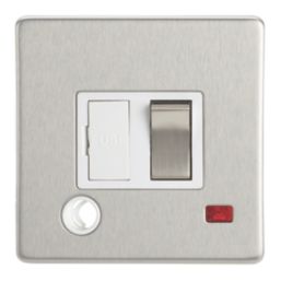 Contactum Lyric 13A Switched Fused Spur & Flex Outlet with Neon Brushed Steel with White Inserts