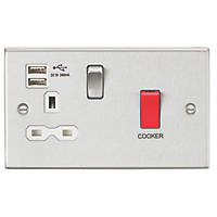 Knightsbridge CS8333UBCW 45 & 13A 1-Gang DP Cooker Switch & 13A DP Switched Socket + 2.4A 2-Outlet Type A USB Charger Brushed Chrome