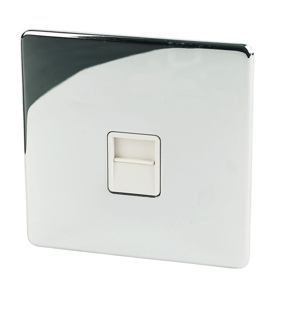 Crabtree Platinum 1-Gang Slave Telephone Socket Polished Chrome with White Inserts